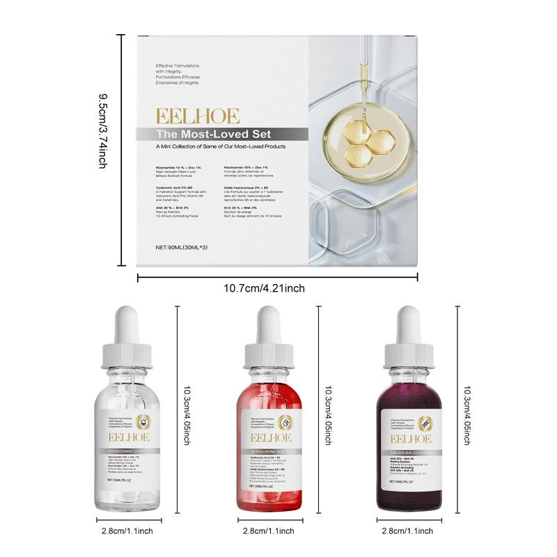 Hyaluronic Acid Serum & Niacinamide Serum & AHA Serum, 3 Counts box Moisturizing Skin Care Serum, Hydrating Skin Care Kit for Women & Men