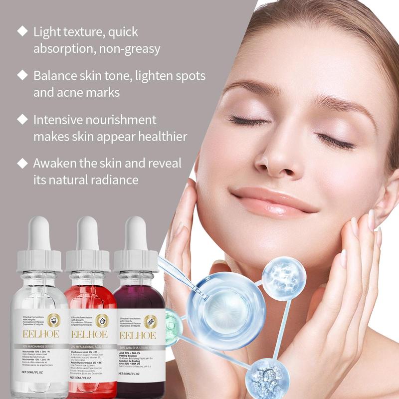 Hyaluronic Acid Serum & Niacinamide Serum & AHA Serum, 3 Counts box Moisturizing Skin Care Serum, Hydrating Skin Care Kit for Women & Men