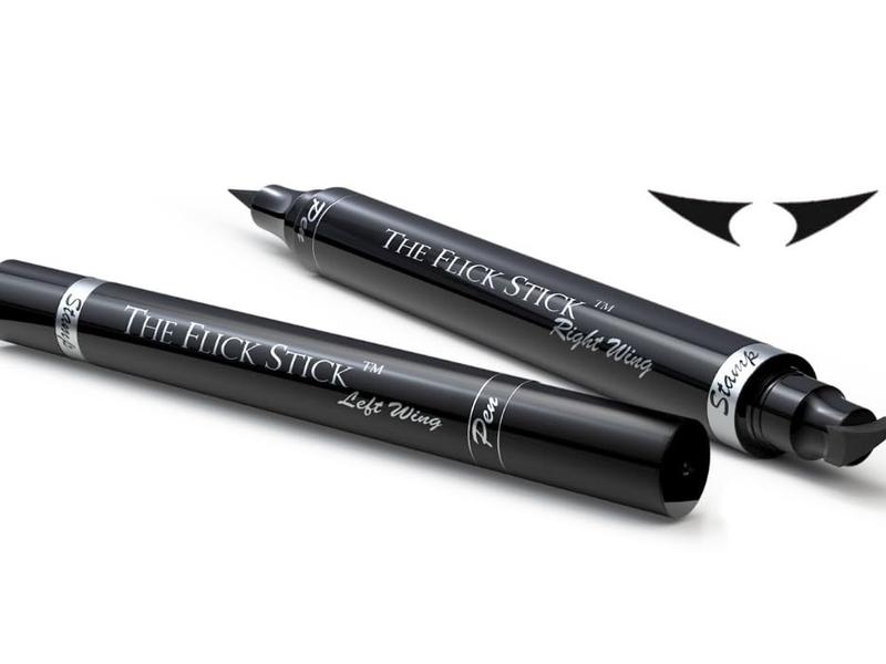 The Flick Stick Winged Eyeliner Stamp, 2 x Black Liquid Eyeliner Pens, Easy Cat Eye Stencil Makeup Tool, SmudgeProof & Waterpoof Eye Liner, Vamp Wing, Wingliner (10mm Classic, Midnight Black)