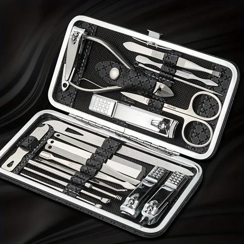 Professional Nail Clipper Set with Storage Case, 19pcs set Portable Manicure Tool Set, Cuticle Nippers and Cutter Kit, Grooming Kit for Travel