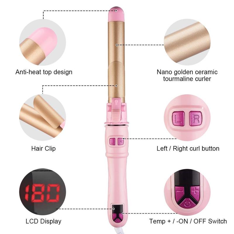 Automatic Rotating Hair Curler, Electric Heated Hair Curling Iron with LCD Display, Portable Hair Styling Tool for Home & Salon Use