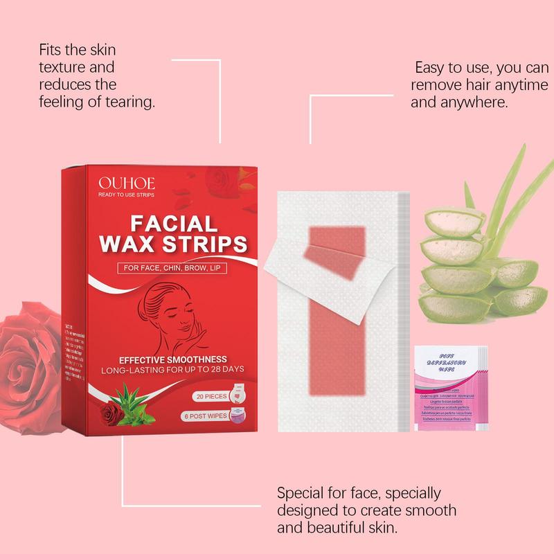 Rose Facial Wax Strips, 1 Box Gentle Facial Hair Removal Wax Strips, Facial Hair Removal Product for Women, Hair Removal Tool for Face, Chin, Brow, Lip