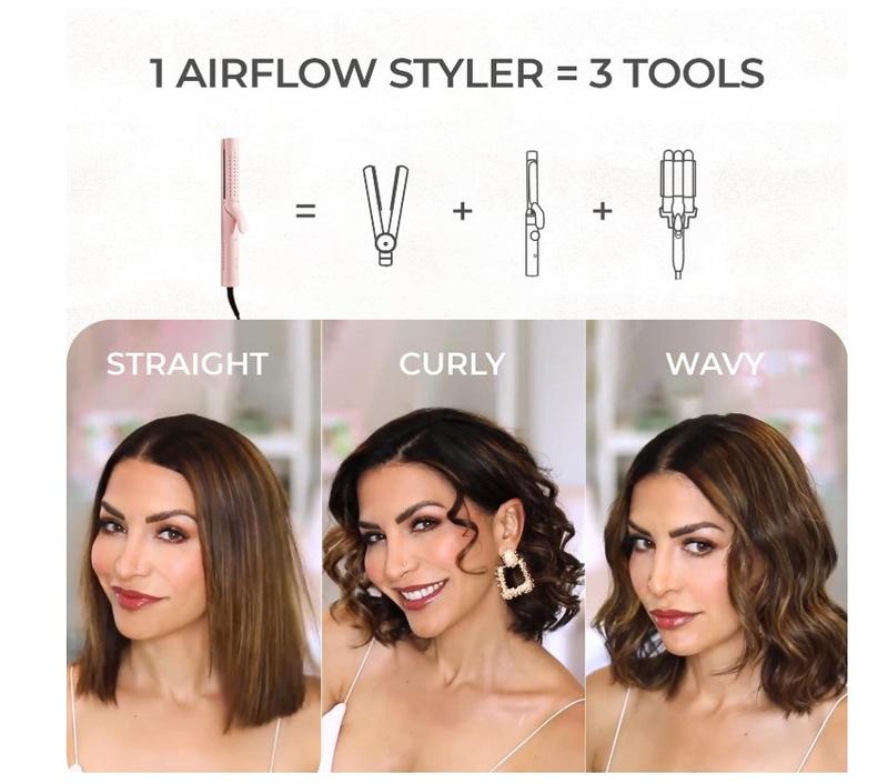 TYMO Airflow Curling Iron for Lasting Curls - Ceramic Flat Iron Hair Straightener and Curler 2 in 1, Anti-Scald Curling Wand 1.25 Inch, 360° Cool Air, 5 Temps & Dual Voltage for Long Short Hair