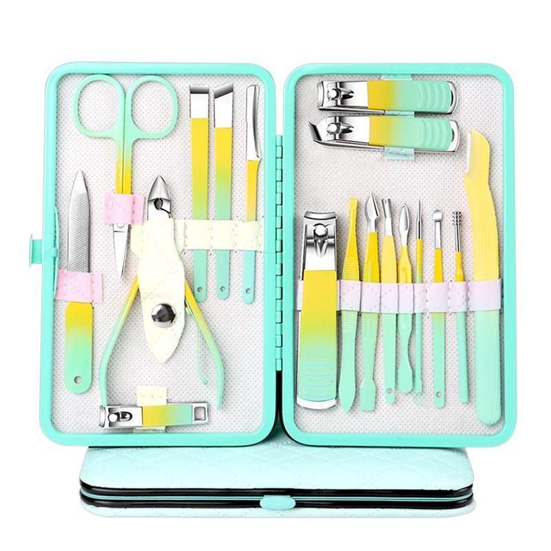 Gradient Color Nail Clipper Set with Storage Case, 1 Set Stainless Steel Manicure Tools, Personal Beauty Care Tools for Men and Women, Christmas Gift