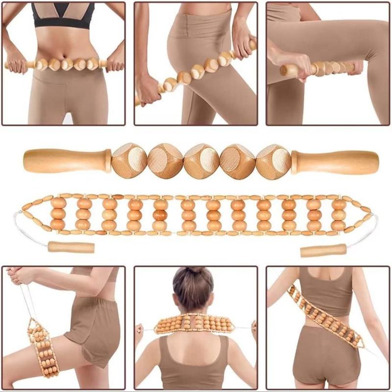 Wooden Massage Tool Set, 6 Counts Traditional Manual Massage Tools for Body Face Sculpting, Comfort Muscle Relaxation & Stretching, Home Sports Outdoor Gua Sha Tool Set, Body Care Tools, Massagers for Neck, Christmas Gift