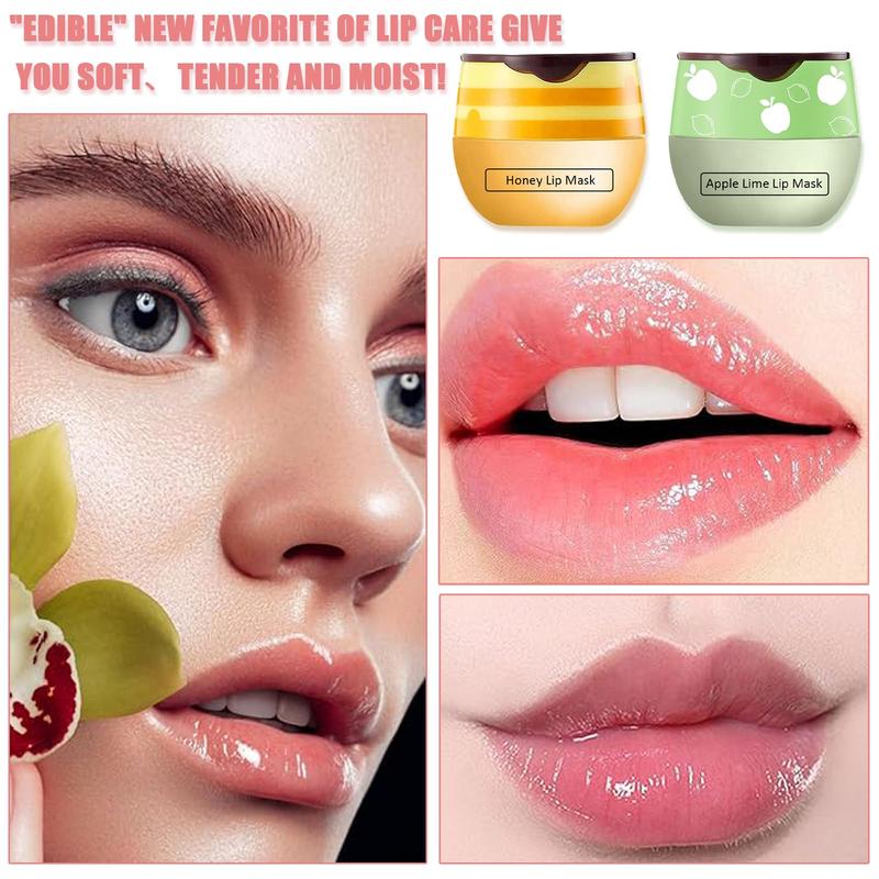 4 Pcs Bee Lip Balm Honey Pot,Strawberry&Watermelon&Honey&Apple Lime Lip Mask Overnight Hydrating Prevention Dry and Cracked Lip Scrubs Exfoliator Lip Care, Lip Sleeping Mask Reduces Lip Lines , lip liner , lipstick Moisture Moisturize