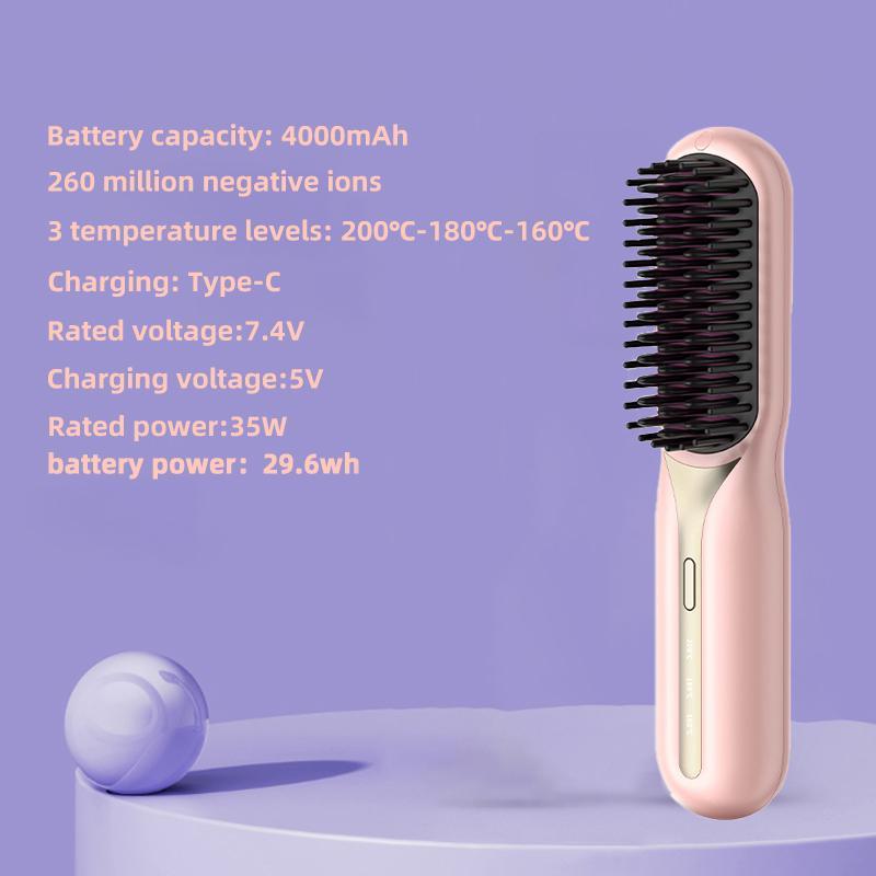 Fast Heating Mini Portable Electric Hair Straightener, 3 Temperature Rechargeable Hair Straightening Comb, Hair Styling Tool for Home & Travel Use, Christmas Gift