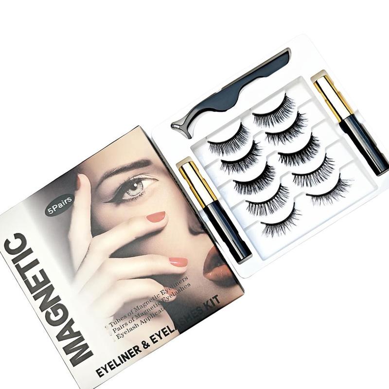 Magnetic Eyelashes with Eyeliner Kit, 5 Pairs Reusable Natural Looking Magnetic Lashes with Applicator, No Glue, Eye Makeup Product for Women & Girls