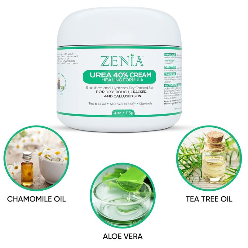 Zenia Urea 40% Foot Cream Healing Formula 4 oz With Pumice Stone - Hydrate and Moisturize Dry, Rough, Cracked & Callused Skin