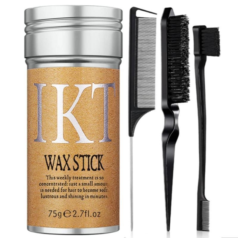 Hair Wax Stick with Brush & Combs Set, 4 Counts set Long Lasting Hair Styling Wax Stick and Hair Brushes, Professional Hair Styling Product for Men & Women