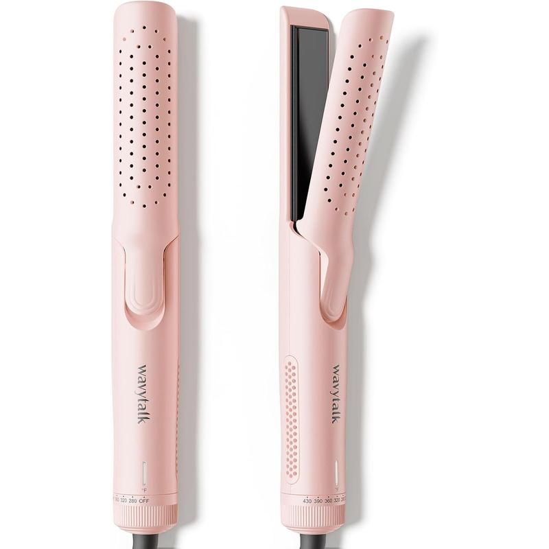 Wavytalk 1 Inch Curling Iron, Airflow Styler with 360° Cooling Air to Lock in Curls Quicker, Hair Straightener and Curler 2 in 1, Pink, 30S Heating