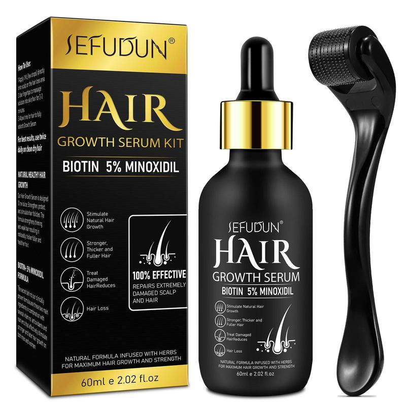 5% Minoxidil Hair Serum for Men and Women, Hair Care Serum for Thicker Longer Fuller Hair, with Hair Roller Set