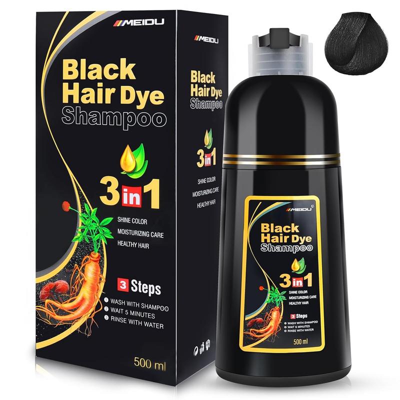 MEIDU Hair Dye Shampoo 3 in 1,Herbal Ingredients,Contains Ginseng Extract,Can cover gray hairs,Natural Haircoloring,Plant Haircare,black hairdye Salon