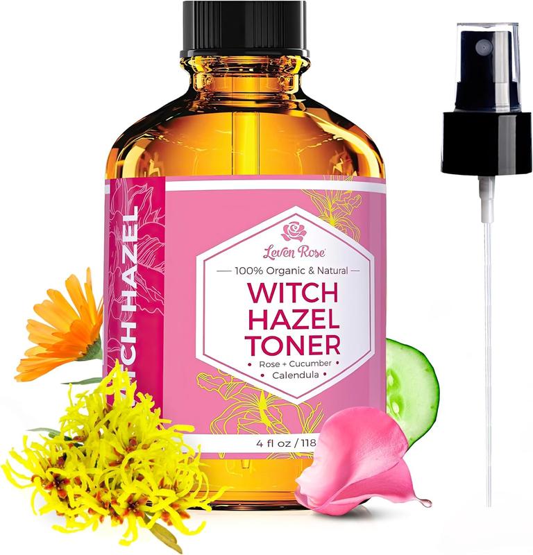 Leven Rose Witch Hazel Toner 4oz – Alcohol-Free Organic Skincare - Daily Comfort for Skin Repair with Rose Water, Calendula & Chamomile