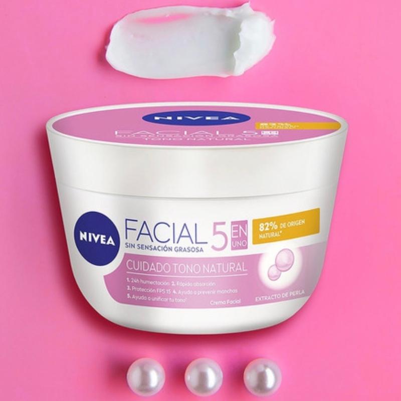 Nivea Crema Facial Hidratante 5 En 1 Tono Natural (Pink Cap) - Moisturizer for All Skin Types - Skincare