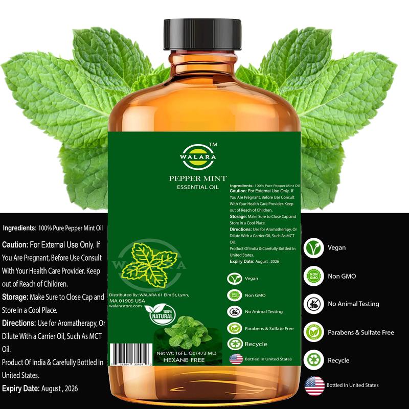 Peppermint Essential Oil - 16 oz | 100% Pure & Natural for Aromatherapy, Skin, Hair & Scalp Care