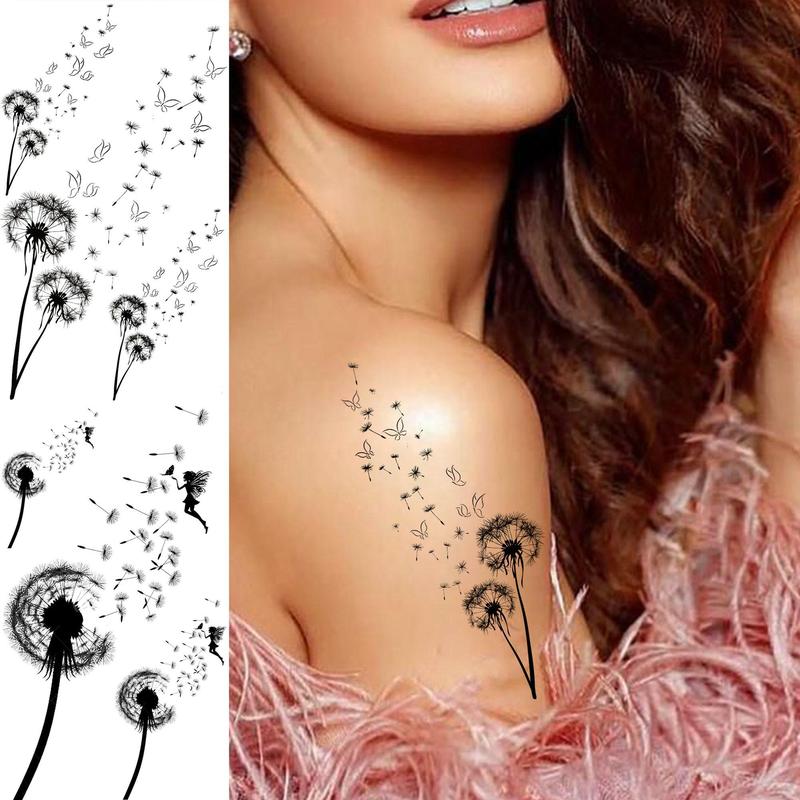 Dandelion & Bird Pattern Temporary Tattoos, 13pcs Fake Tattoos For Women & Men, Realistic Body Art Tattoos, DIY Tattoo Kit