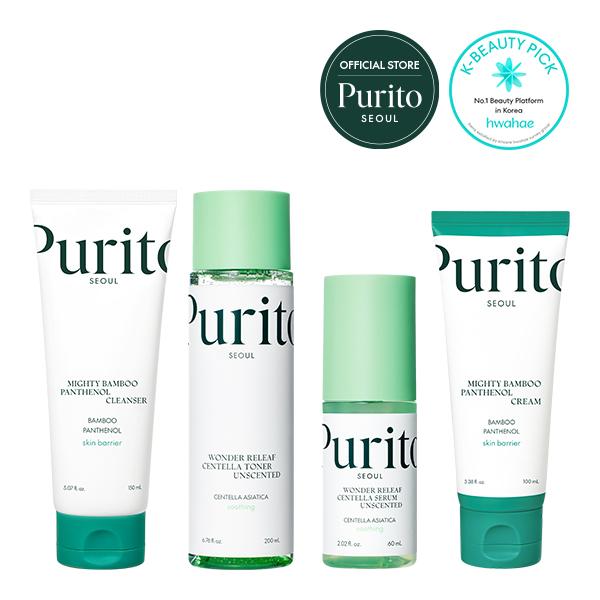 [Purito Seoul Official] Perfect Routine Set for Glass Skin_Shop Exclusive (Panthenol Cleanser + Centella Unscented Toner + Serum + Panthenol Cream)Moisturizer, Vegan & Cruelty-Free, Korean Skincare Skin Repair Comfort