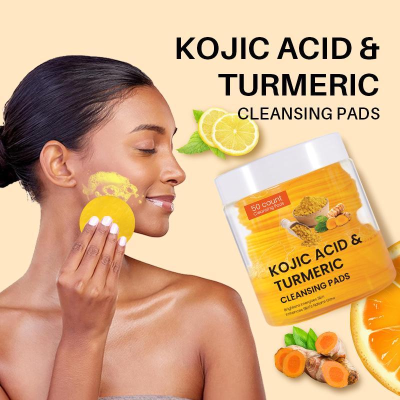 Turmeric & Kojic Acid Face Cleansing Pads, 50pcs box Exfoliating Cleansing Pads for Acne-prone Skin & Makeup Removal, Skin Care Product for Face & Body