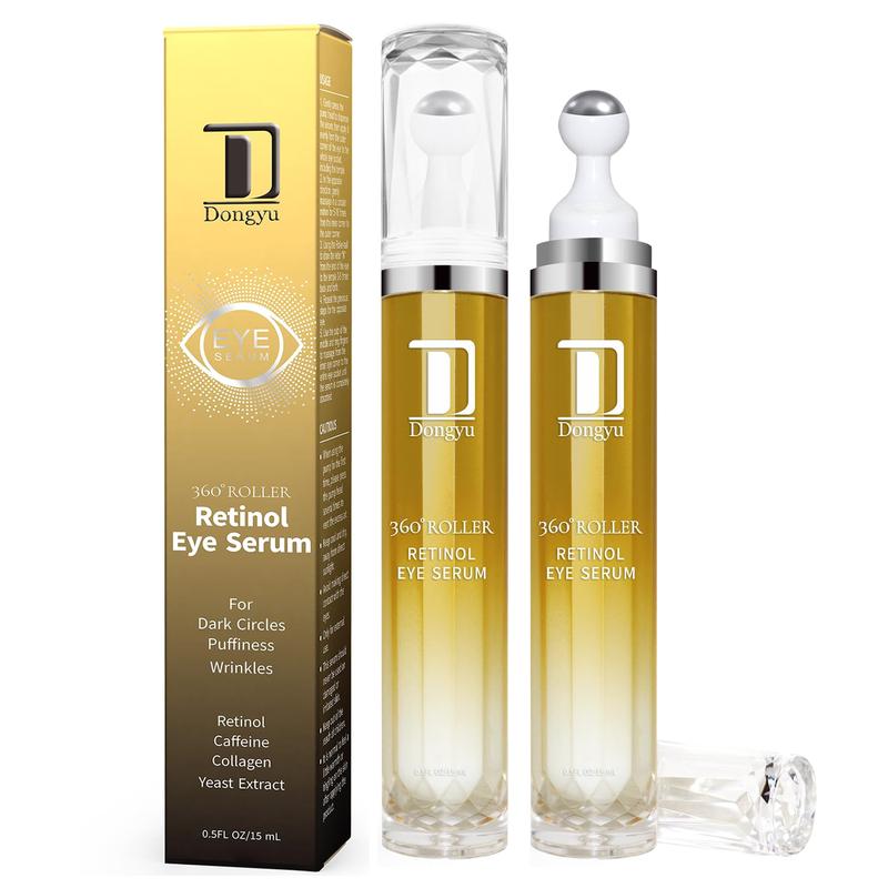 Dongyu Retinol Eye Serum 360° Roller with Caffeine and Yeast Extract for Dark Circles, Puffiness, and Wrinkles, 1-Pack and 2-Pack Skin Care Comfort