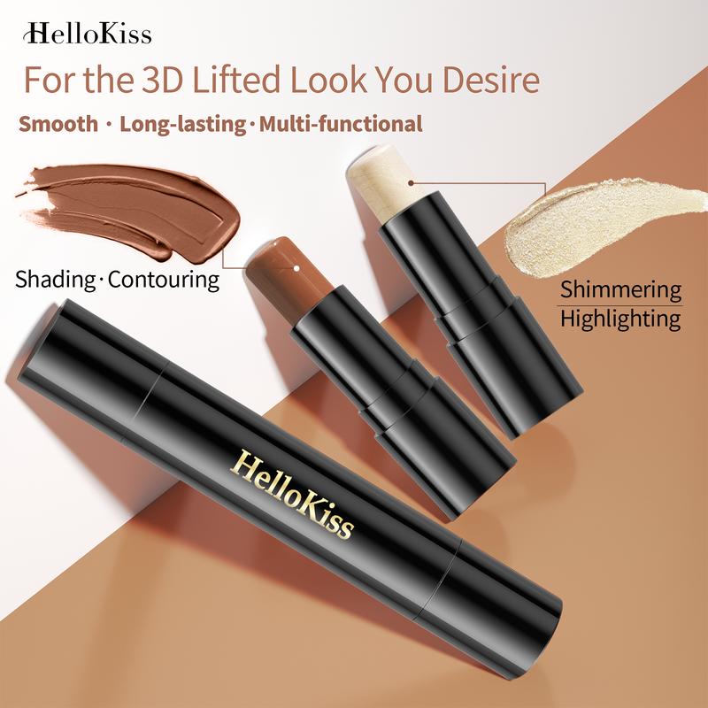 Double-Headed Contour Stick Set Highlighter and Shading Stick and Bronzer Stick 2 Color Face Brightens & Shades Pencil,Face Contour Makeup Waterproof Non-greasy Bronzing Cream