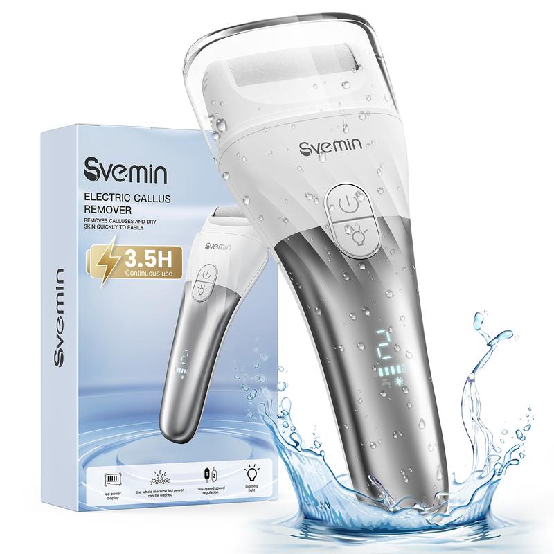 Svemin Electric Foot Callus Remover, Portable Rechargeable Electronic Foot File Pedicure Kit, Waterproof and Washable, Ideal Gift for Summer Foot Care