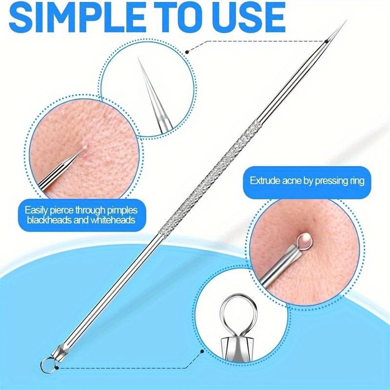 Stainless Steel Blackheads and Blemishes Remover Suit, Set of 2 Professional Acne Extraction Tools Suit, Unisex Multifunctional Face Cleaning Pin, Suitable for All Skin Types, Portable, with Storage Box