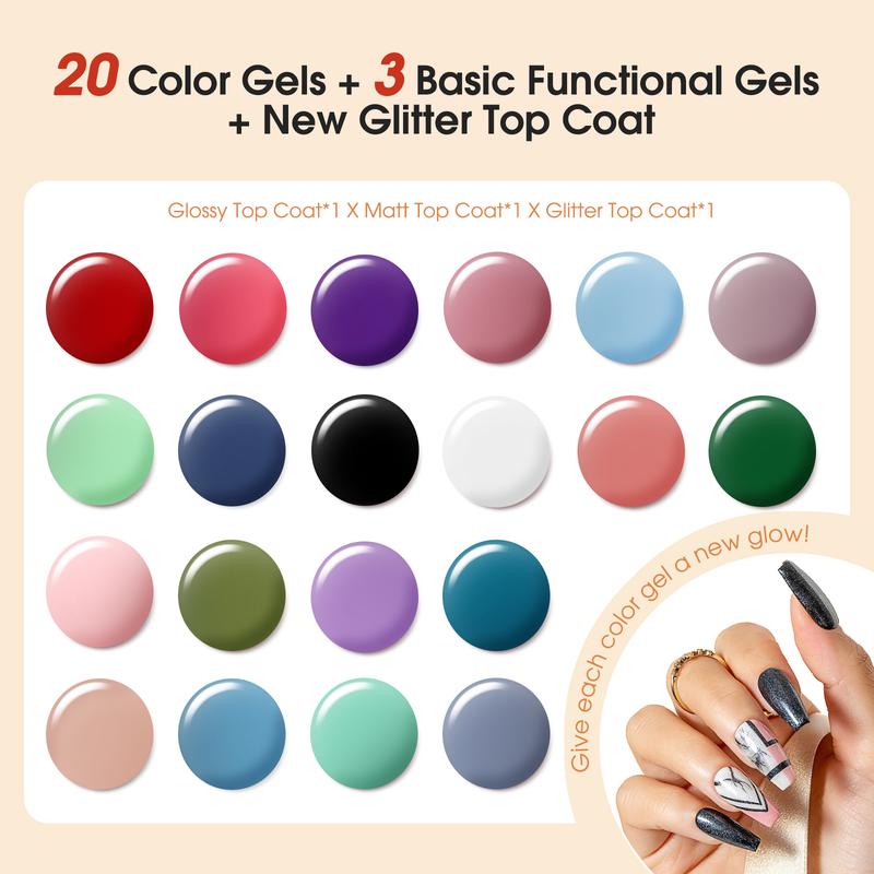 ROSALIND 32PCS Gel Nail Polish Kit with U V Light, 20 Colors Nail Gel Polish Kit with Base Top Coat Gel Nail art Set DIY at Home Manicure Kit