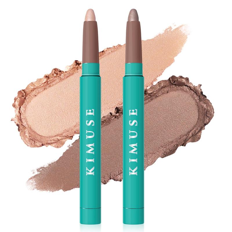 2PCS Waterproof Eyeshadow Stick Set, Brightener Eyeshadow Pencil Duo, Glitter Highlighter Eye Liner, Shimmer Creamy Long Lasting Eye Makeup