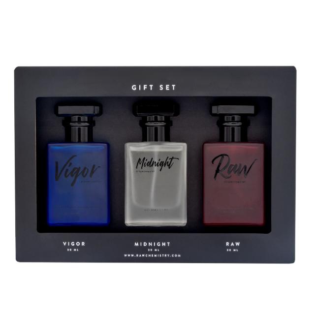 RawChemistry Oil-Based Cologne Gift Set for Men - Raw, Midnight, and Rigor Scents