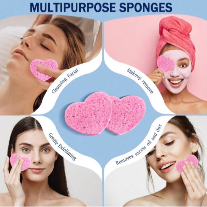 Heart Shaped Facial Cleansing Pad, 50pcs box Disposable Face Sponge, Natural Face Exfoliator with Storage Container for Makeup Remover Travel a11