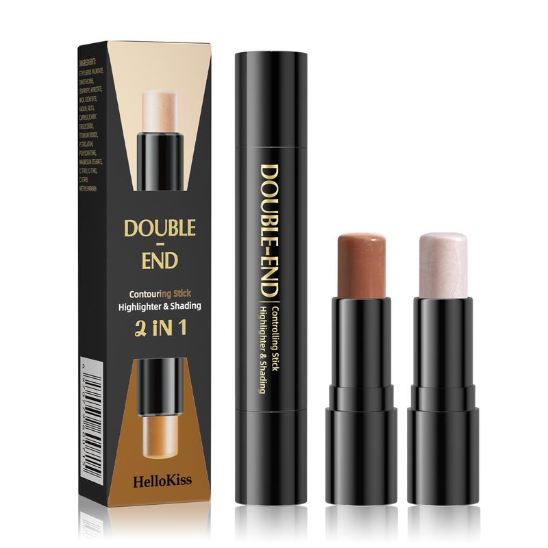 Double-Headed Contour Stick Set Highlighter and Shading Stick and Bronzer Stick 2 Color Face Brightens & Shades Pencil,Face Contour Makeup Waterproof Non-greasy Bronzing Cream