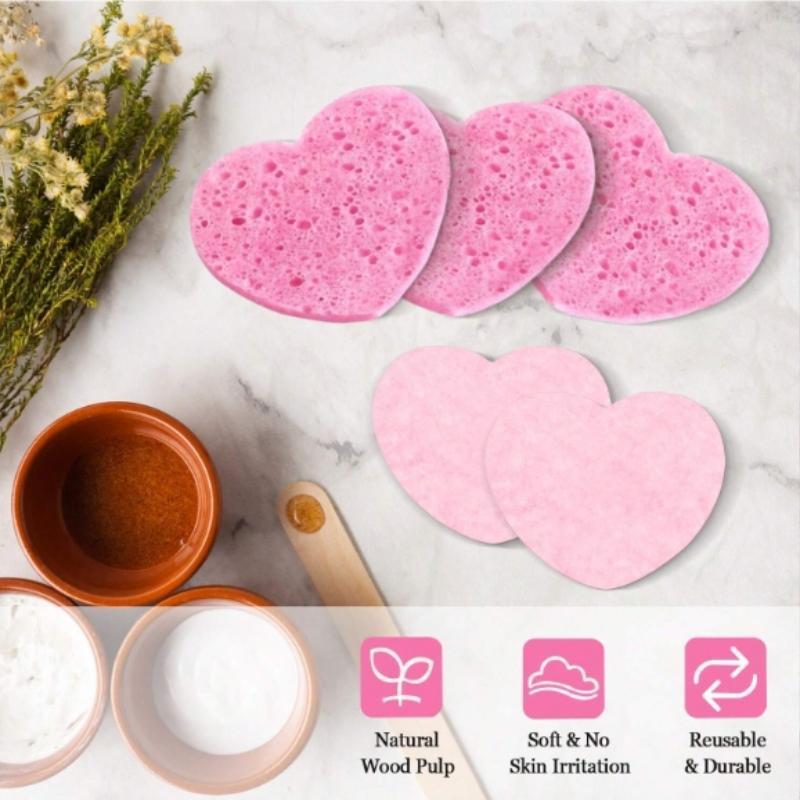 Heart Shaped Facial Cleansing Pad, 50pcs box Disposable Face Sponge, Natural Face Exfoliator with Storage Container for Makeup Remover Travel a11