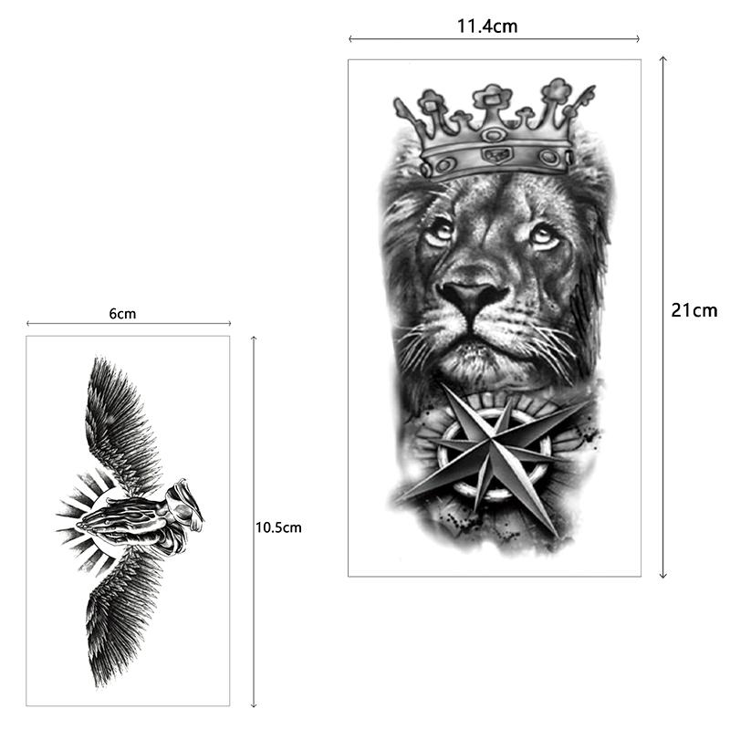 32 Sheets Large Half Arm Sleeve Temporary Tattoos For Men Women Forearm, Tribal Wolf Tiger Lion Owl Skull Temp Halloween Fake Tattoo Stickers Adults, Black Realistic Tattoo Flower Rose Animals