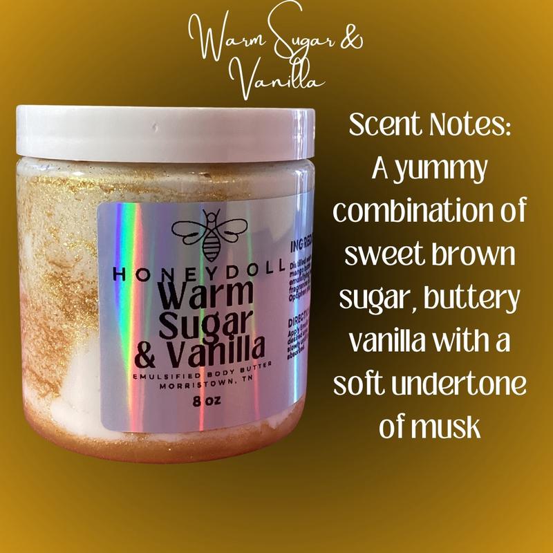 Warm Sugar and Vanilla Emulsified Body Butter - Hydrating and Moisturizing - Body Care - shimmering Body Butter