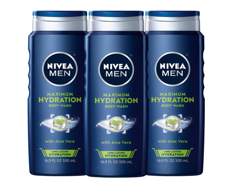 NIVEA MEN Maximum Hydration Body Wash, Aloe Vera Body Wash for Dry Skin, 16.9 Fl Oz (Pack of 3)