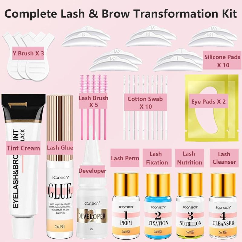 2 in 1 Lash & Brow Lift Kit, 1 Set Professional Eyelash & Eyebrow Perm Kit, Quick Lifting Perming & Coloring Kit with Complete Tools