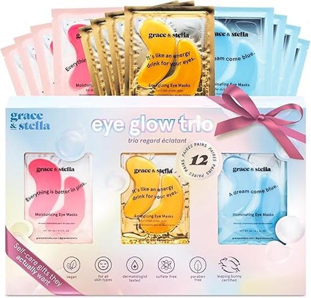 grace & stella Wrinkle Pads & Patches Under Eye Masks Eye Patches, Birthday Gifts for Women, Bridesmaid Gifts, Self Care Skin Care Set, Gifts For Mom, Vegan Cruelty Free (12 Pairs, 3 Colors)