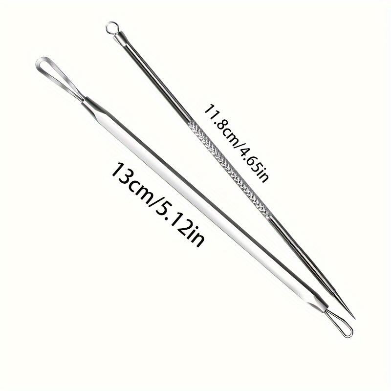 Stainless Steel Blackheads and Blemishes Remover Suit, Set of 2 Professional Acne Extraction Tools Suit, Unisex Multifunctional Face Cleaning Pin, Suitable for All Skin Types, Portable, with Storage Box