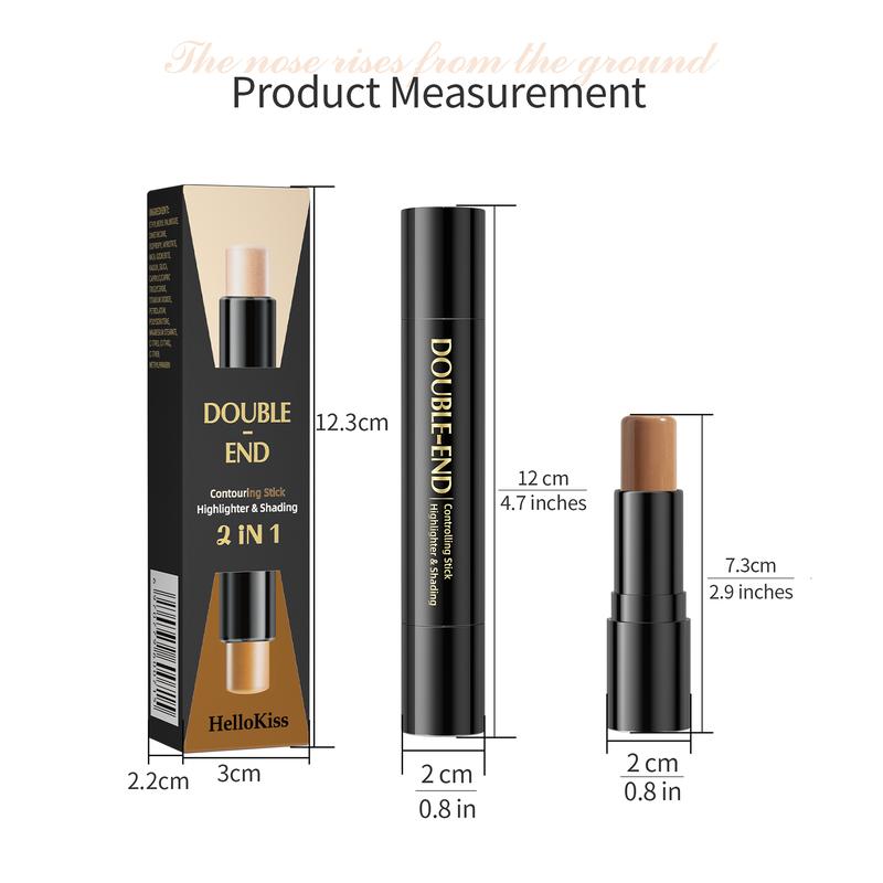 Double-Headed Contour Stick Set Highlighter and Shading Stick and Bronzer Stick 2 Color Face Brightens & Shades Pencil,Face Contour Makeup Waterproof Non-greasy Bronzing Cream