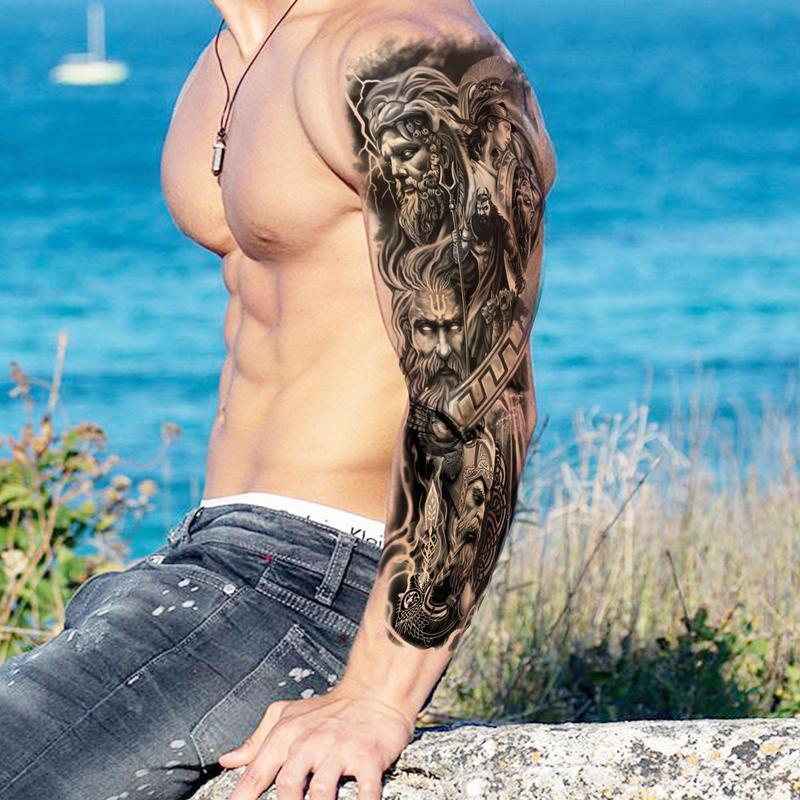 Greek Mythology Warrior Pattern Full Arm Temporary Tattoo, Waterproof Long Lasting Realistic Fake Sleeve Tattoo, Body Art Sticker for Men & Women