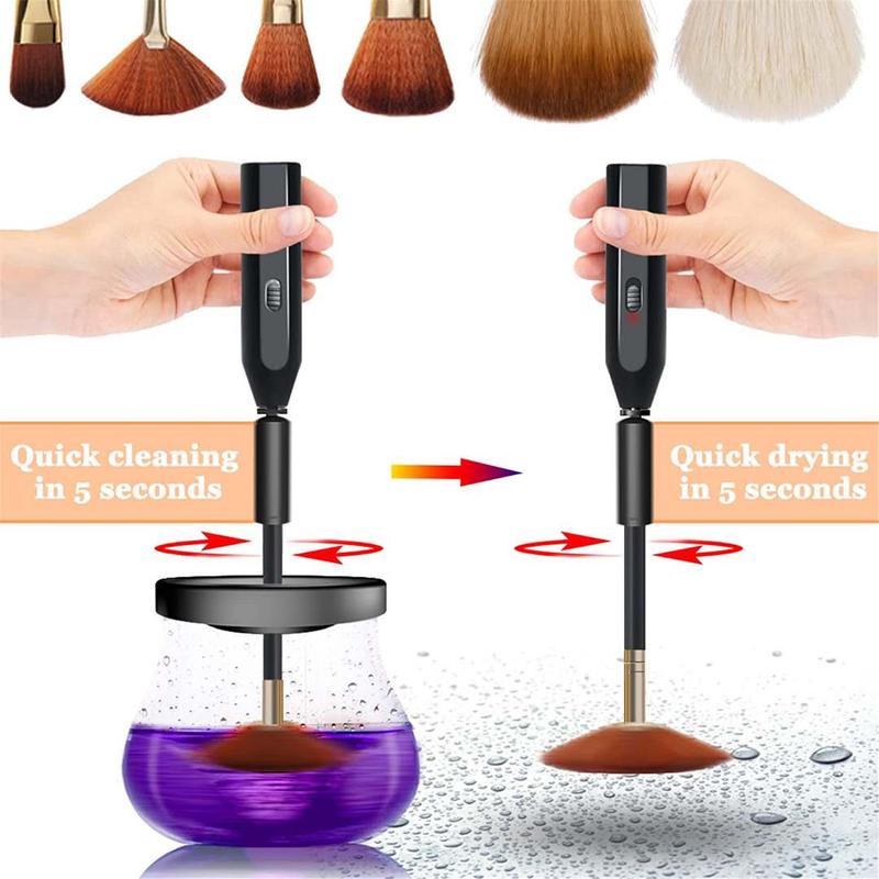 Makeup Brush Cleaner and Dryer with 8 Size Rubber Collars, Electric Makeup Brush Cleansing Machine, Multifunctional Makeup Brush Drying Tool, Professional Makeup Tools for Women