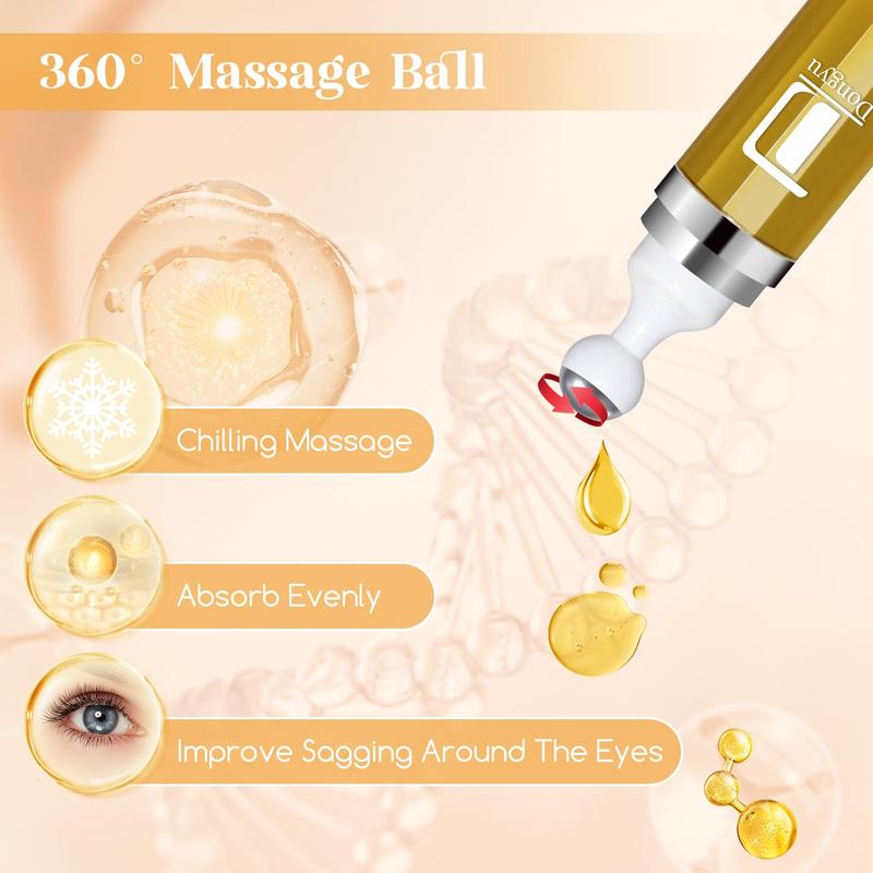 Dongyu Retinol Eye Serum 360° Roller with Caffeine and Yeast Extract for Dark Circles, Puffiness, and Wrinkles, 1-Pack and 2-Pack Skin Care Comfort