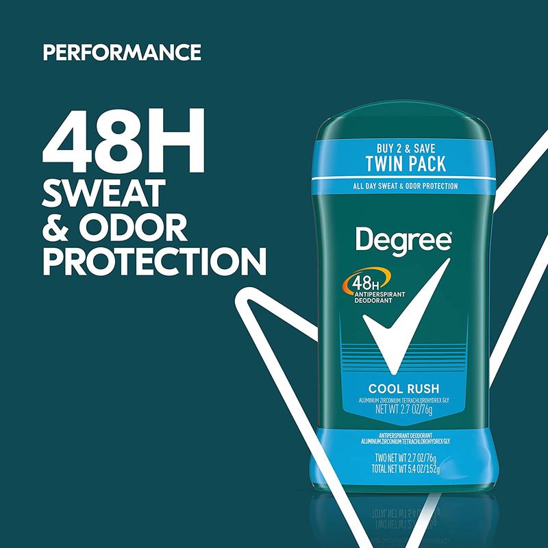 Degree Men Original Antiperspirant Deodorant Cool Rush Twin Pack 48-Hour Sweat & Odor Protection Antiperspirant for Men 2.7 Oz Unilever