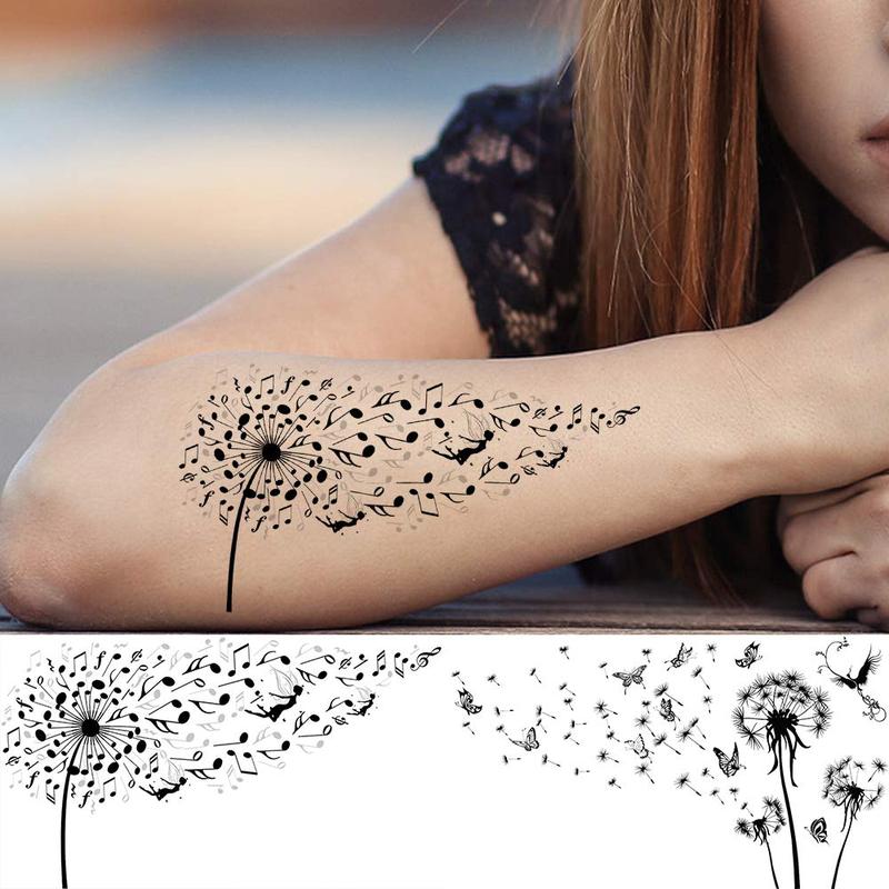 Dandelion & Bird Pattern Temporary Tattoos, 13pcs Fake Tattoos For Women & Men, Realistic Body Art Tattoos, DIY Tattoo Kit