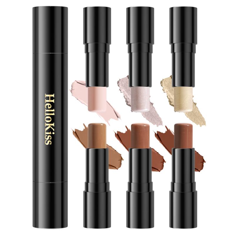 Double-Headed Contour Stick Set Highlighter and Shading Stick and Bronzer Stick 2 Color Face Brightens & Shades Pencil,Face Contour Makeup Waterproof Non-greasy Bronzing Cream