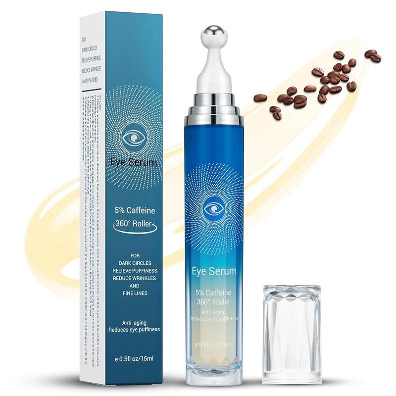 5% Ordinary Caffeine Eye Serum for Dark Circles and Puffiness, Under Eye Serum for Daily Skincare, Moisturizing Eye Cream with 360° Massage Roller Ball, Eye Serum Anti Aging Wrinkles, Dark Circles Comfort Hydrate under  eye