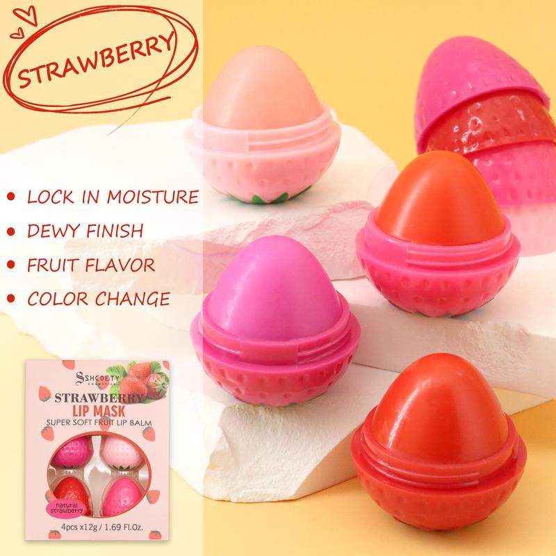 Strawberry Lip Butter Balm Kit, Moisturizing Nourishing Lip Primer Lip Oil for Girls and Women, Plumping Lip Care Product for Daily Use