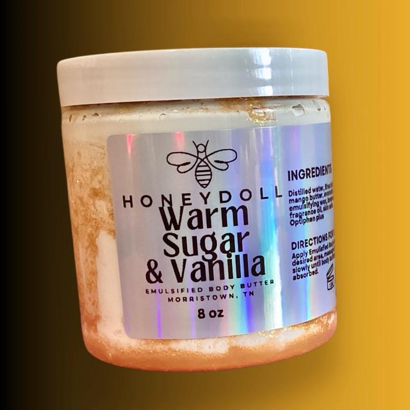 Warm Sugar and Vanilla Emulsified Body Butter - Hydrating and Moisturizing - Body Care - shimmering Body Butter