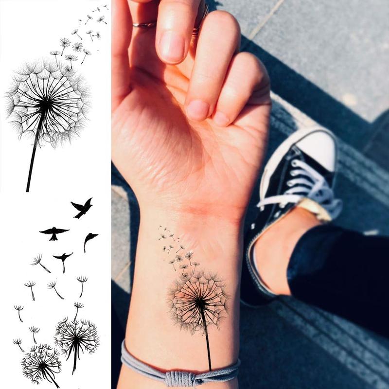 Dandelion & Bird Pattern Temporary Tattoos, 13pcs Fake Tattoos For Women & Men, Realistic Body Art Tattoos, DIY Tattoo Kit